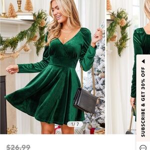 Cupshe Green Velvet Long Sleeve Dress